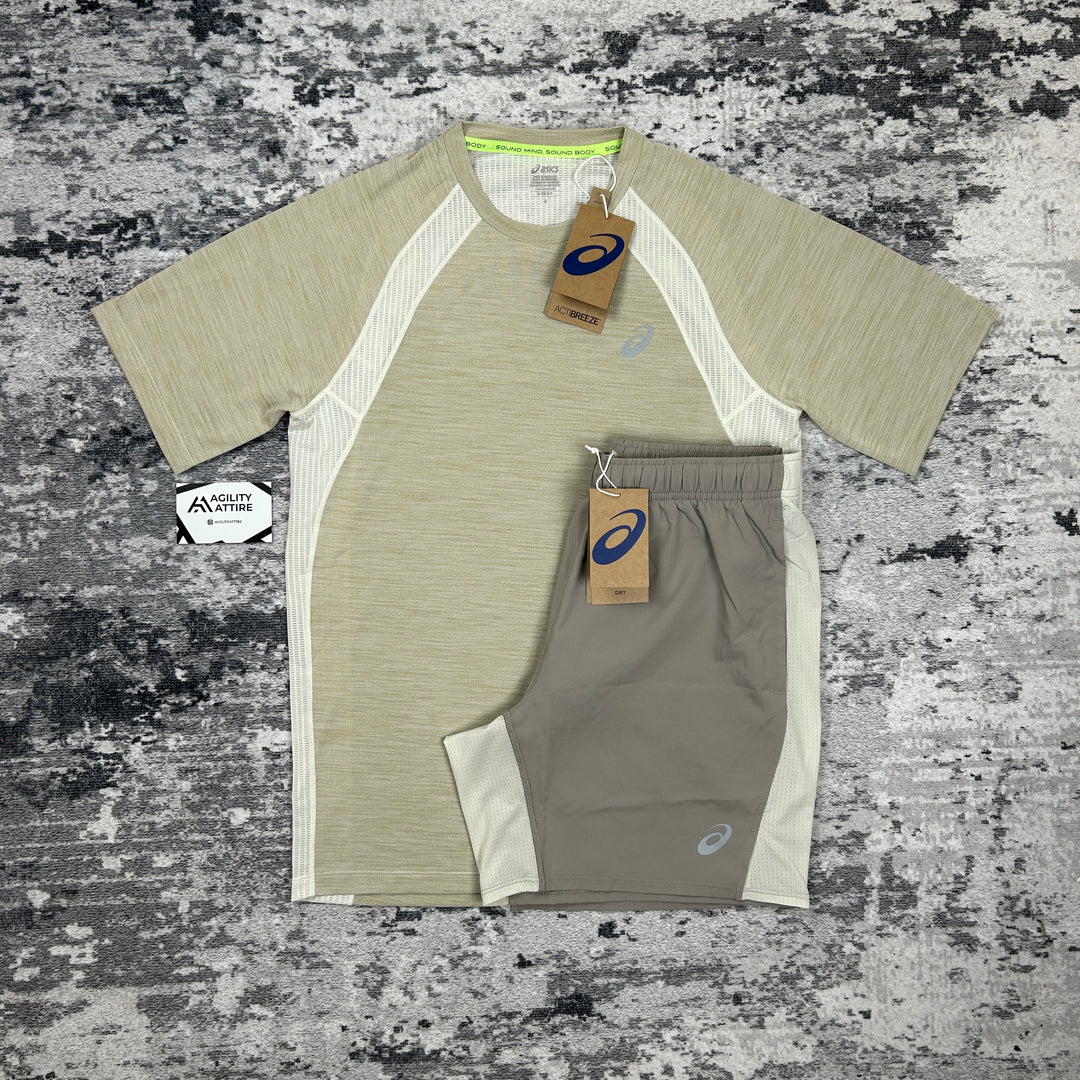 ASICS Road T-Shirt &amp; Shorts Set Beige
