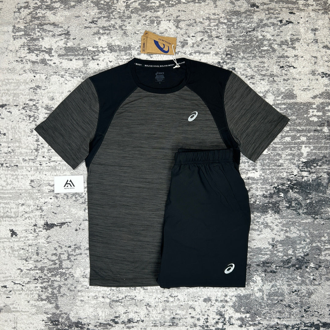 ASICS Road T-Shirt Black &amp; Black Core Shorts Set