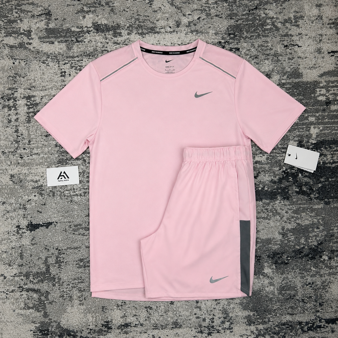 Nike Miler T-Shirt Pink Foam &amp; Pink Foam Challenger Shorts Set
