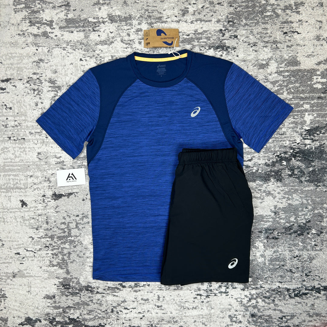 ASICS Road T-Shirt Cobalt Blue &amp; Black Core Shorts Set