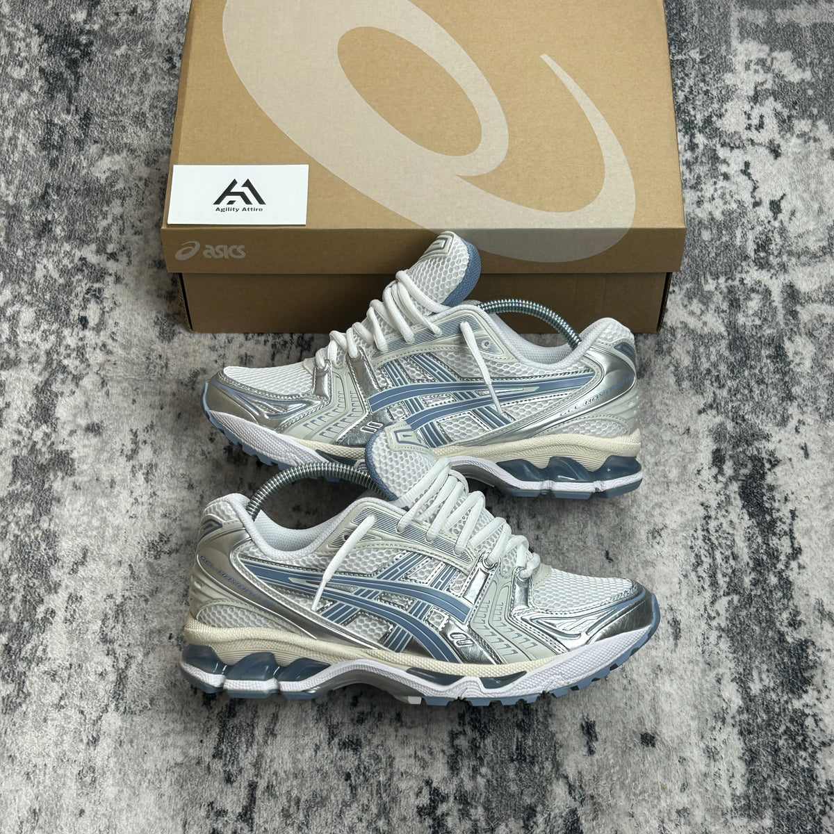 ASICS GEL-Kayano 14 White Light Navy Trainers