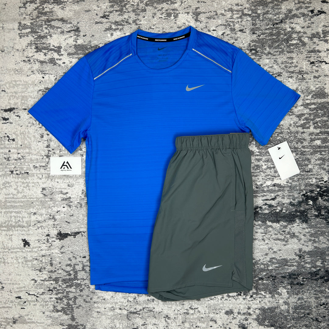 Nike Miler 1.0 Photo Blue &amp; Nike Grey Challenger Shorts Set