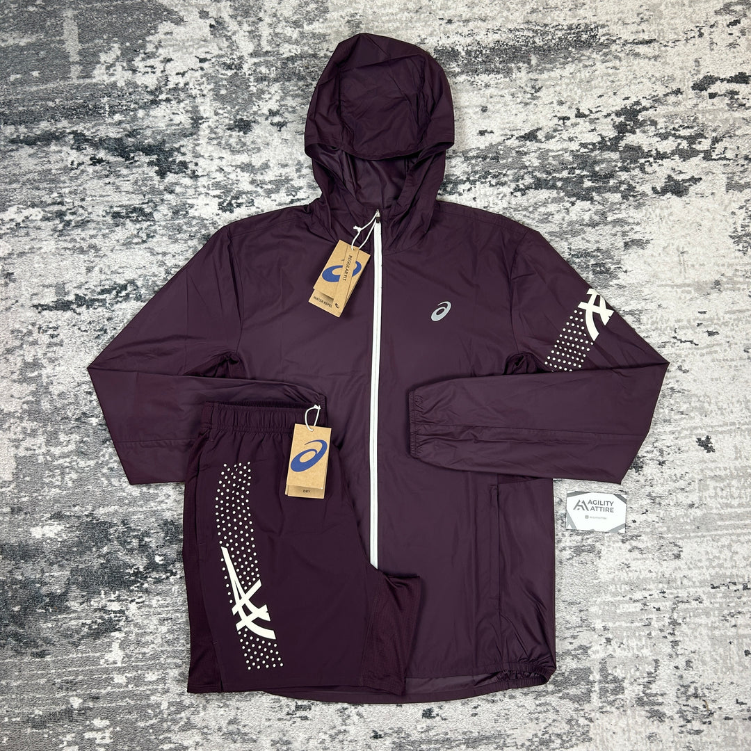 ASICS Icon Windbreaker Jacket &amp; ASICS Icon Shorts Set Burgundy