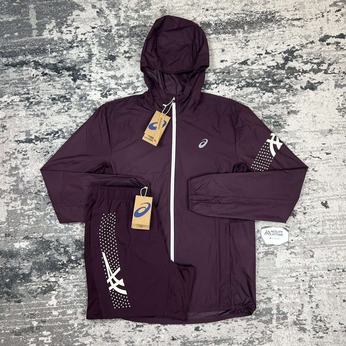 ASICS Icon Windbreaker Jacket & ASICS Icon Shorts Set Burgundy