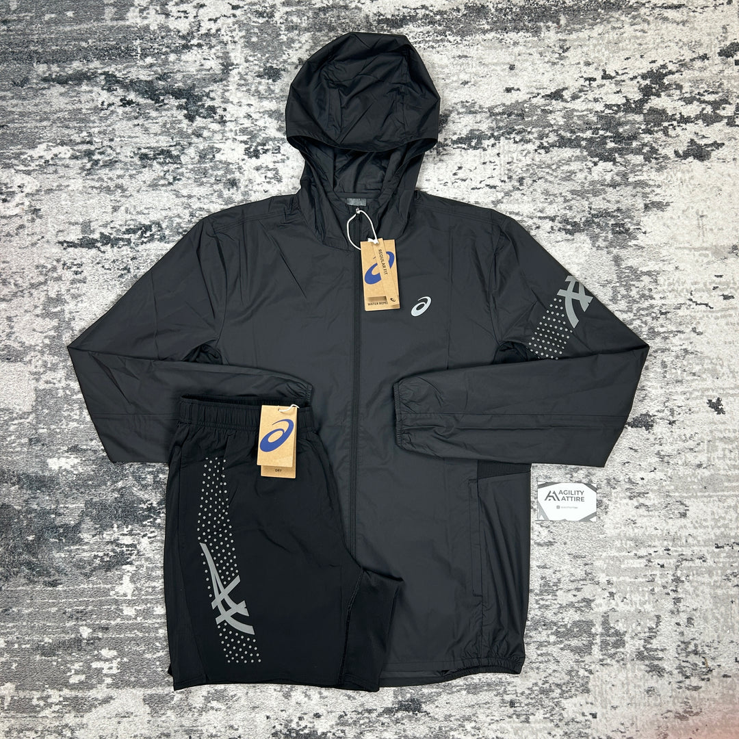 ASICS Icon Windbreaker Jacket &amp; ASICS Icon Shorts Set Black